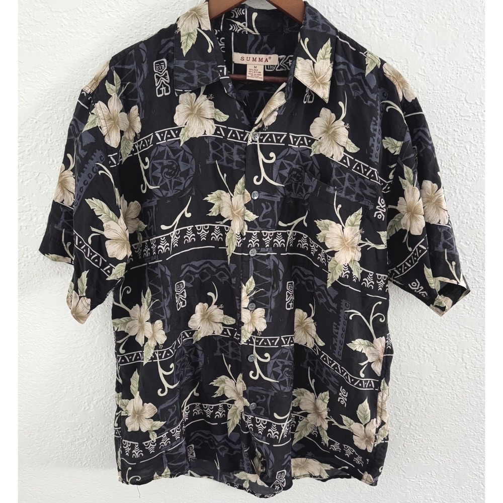 Summa Hawaiian Camp Shirt Silk Blend Men's Medium Tropical Button Down Vacation